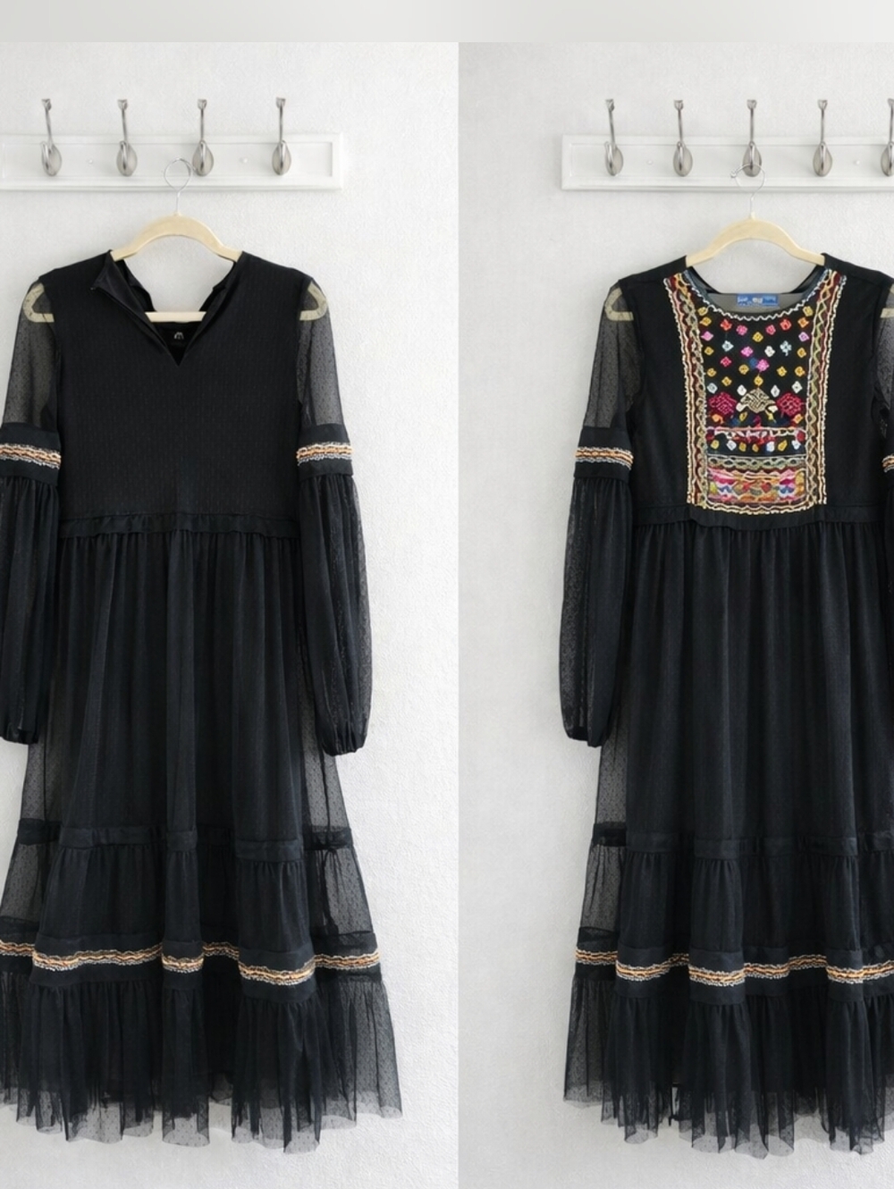 Zara Embellished Beaded Boho Tulle Midi Dress | Polka Dot Mesh Sleeves | TRF Rar